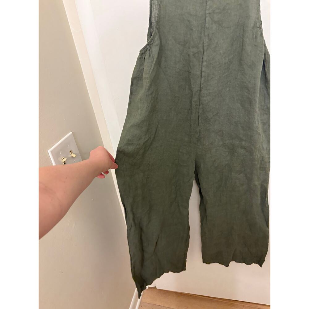 100% Italian Linen Wide Leg Jumpsuit | Sage Green | Lagenlook Boho | Size L/XL - Picture 2 of 7